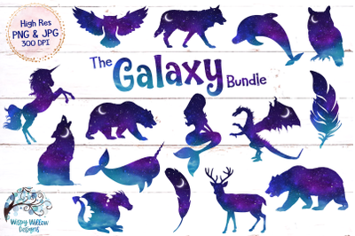 Space Galaxy Animal Clipart | Night Sky | Unicorn | Mermaid | Wolf