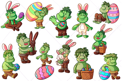 Funny Easter Trolls Clip Art