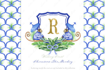 Chinoiserie Blue Monkey Wedding DIY Crest