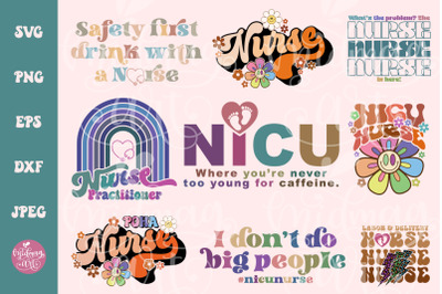 Retro nicu nurse SVG Bundle, nicu nurse bundle cut file